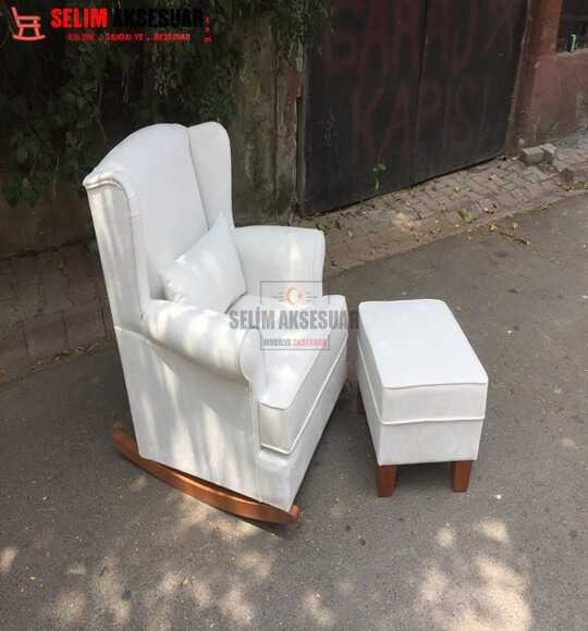 Kayık Emzirme Koltuğu Beyaz Kadife Ceviz Ayak