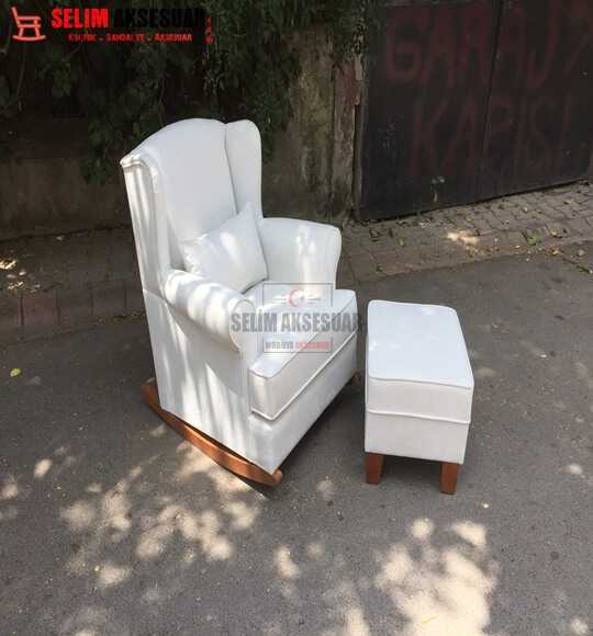 Kayık Emzirme Koltuğu Beyaz Kadife Ceviz Ayak