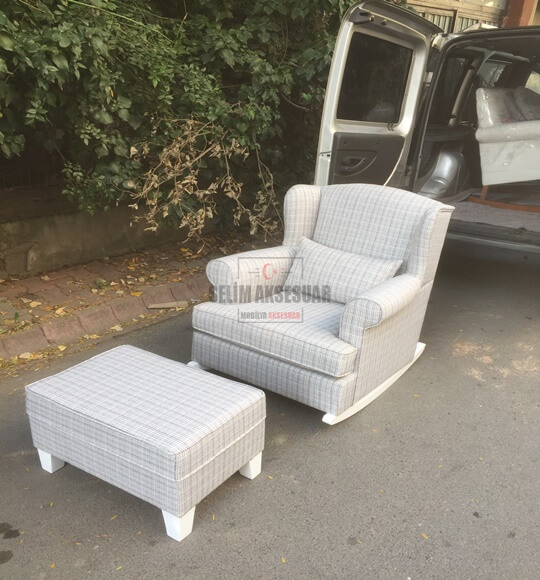 Kayık Sallanan Koltuk Keten Gri Çizgili