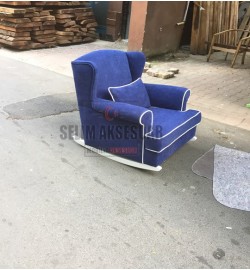 Kayık Sallanan Koltuk Koyu Mavi Beyaz Fitil